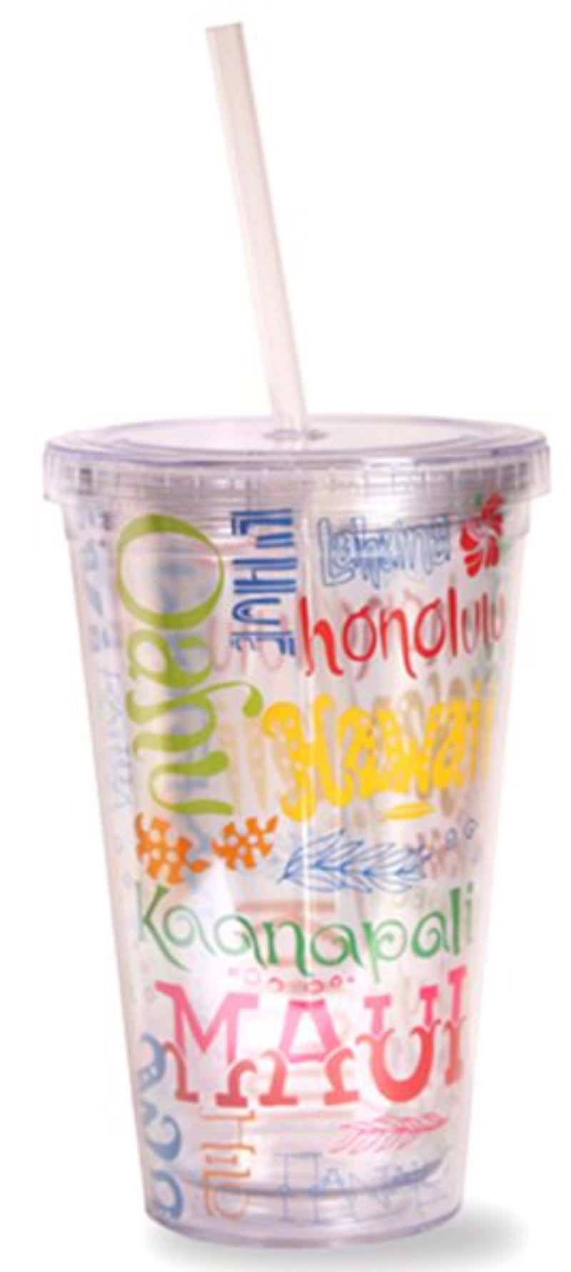 Hawaiian Island Doodles Plastic Travel Tumbler with Straw - 16 oz