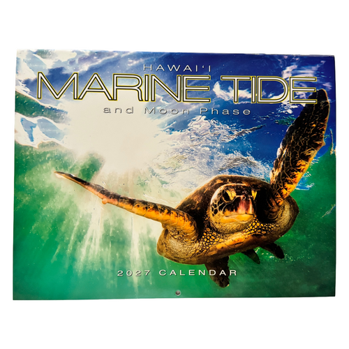 Hawaii Marine Tide and Moon Phase calendar with a turtle underwater