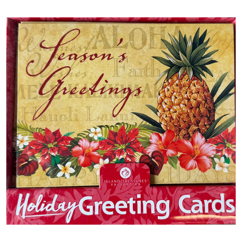 Pineapples and flower garldan Seasons Greetings Hawaiian card