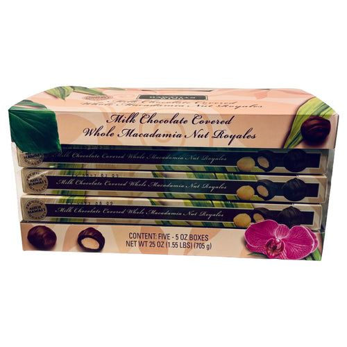 Hawaiian King Milk Chocolate Covered Whole Macadamia Nuts – 5 Pack Gift Box (25 oz)