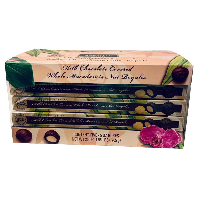 Hawaiian King Milk Chocolate Covered Whole Macadamia Nuts – 5 Pack Gift Box (25 oz)