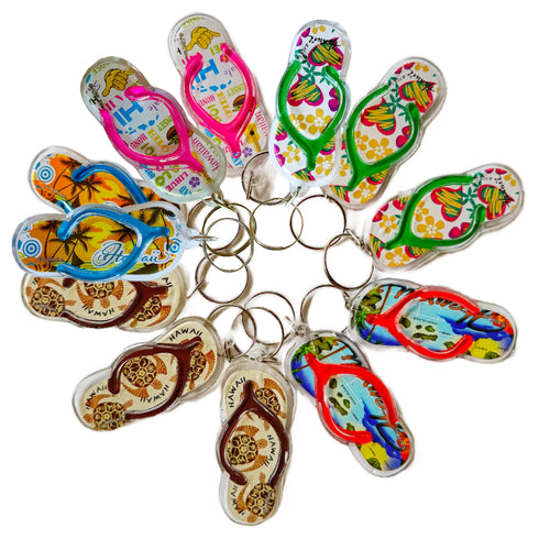 Hawaiian Flip-Flop Keychains - Single or 12-Pack | Tropical Acrylic Slipper Key Rings