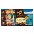 Hawaiian Host Island Trio chocolate packaging with scenic background