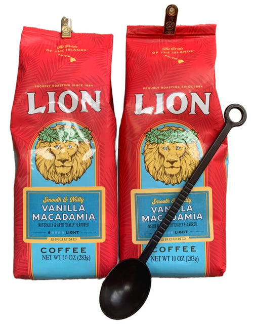 Café Lion Coffee Vainilla Macadamia Nut con cuchara (dos bolsas de 10 onzas)