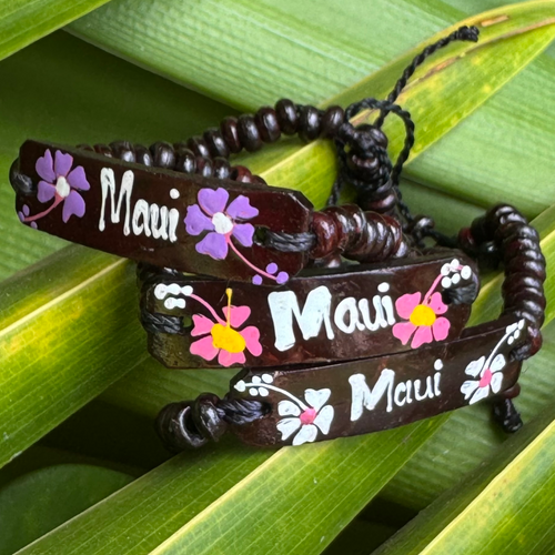 Hawaiian Store MAUI Adjustable Coconut Hand-Painted Flower Bracelet (Choose)