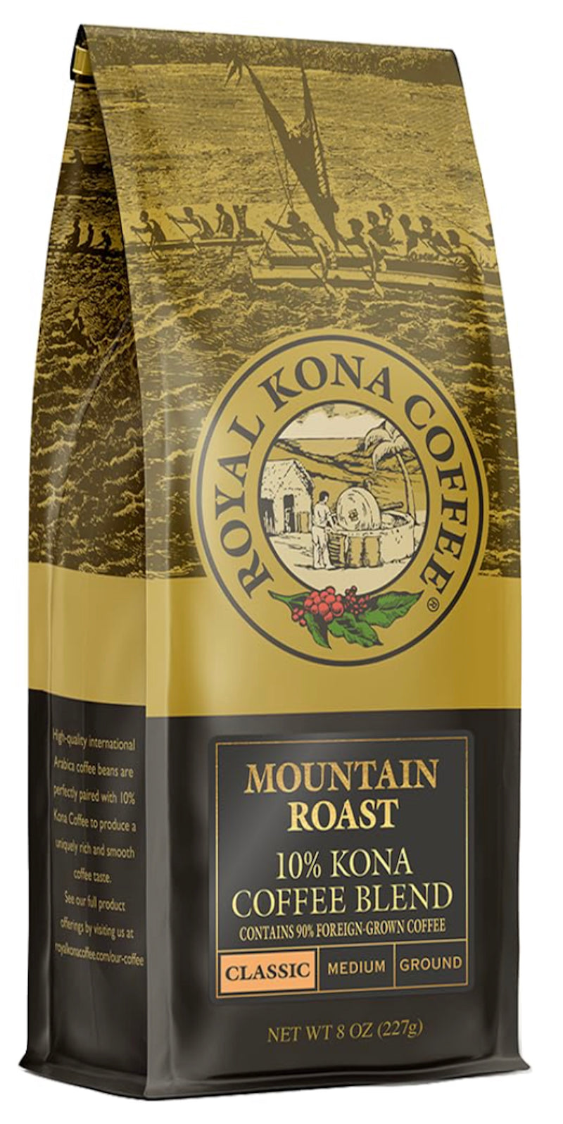 Mezcla de café Royal Kona al 10 % Kona: sabores hawaianos y frescura. Bolsas selladas