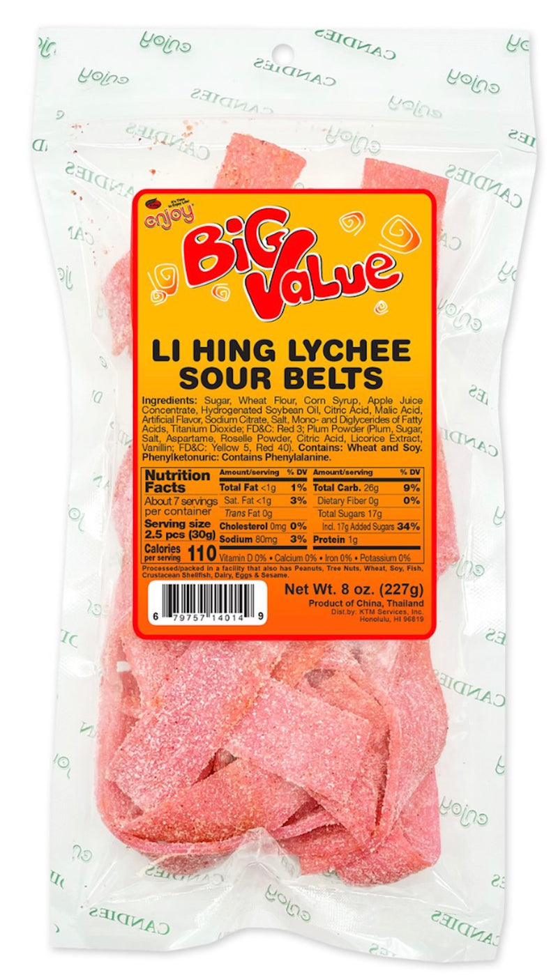 Enjoy Hawaii Lychee Li Hing Sour Belts – Sweet, Tangy, and Irresistible 8OZ