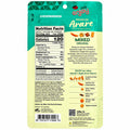 Back of a stand-up pouch of Envy Enjoy Arawe Premium Mixed Arare snack crackers, showing nutrition facts, ingredients, and flavor icons on a pale yellow background.