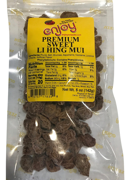 Enjoy Hawaii Premium Sweet Li Hing Mui - Preserved Dried Plum - 5 oz Bag