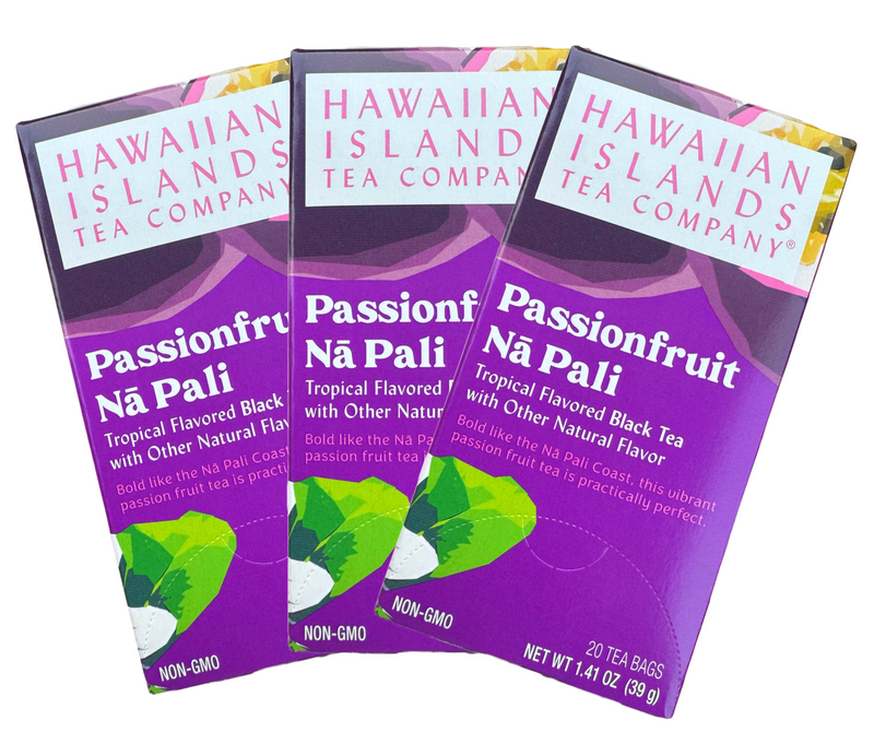 Té negro tropical Na Pali de fruta de la pasión de las islas hawaianas, paquete de 3 (60 bolsas de té)