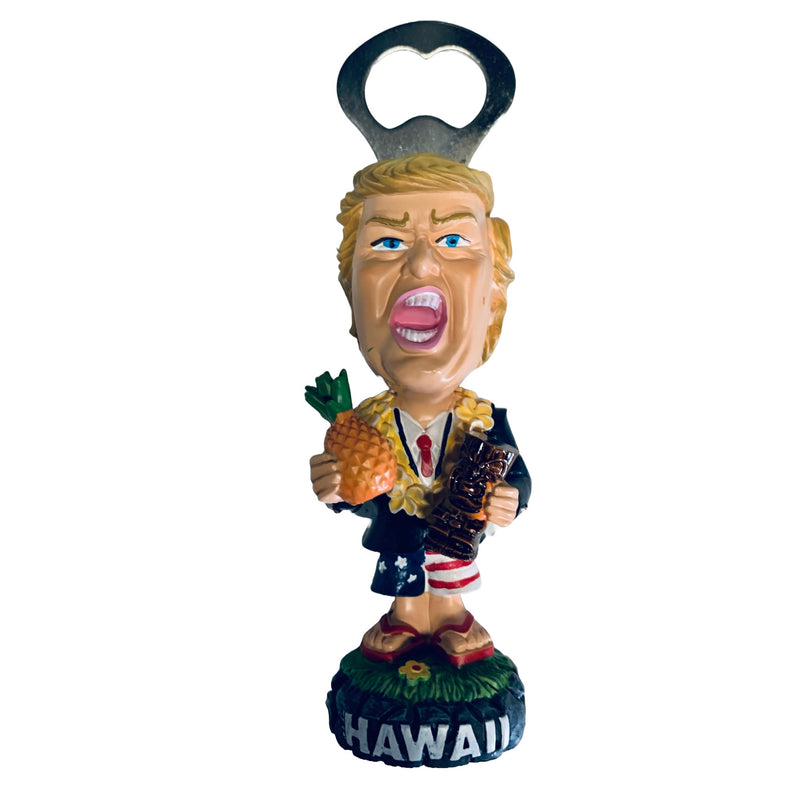 KC Hawaii Trump bottle opener with pineapple, tiki statue, and lei – 5.5 inch Hawaii souvenir figurine