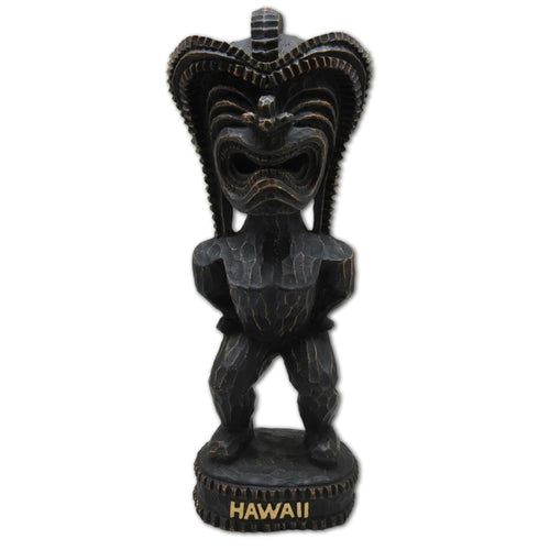 3-inch Lucky Hawaiian Tiki statue made from resin with a hapa wood finish, ideal for tiki bars, island-themed decor, and good luck charms.