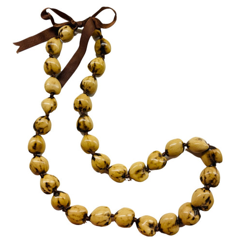 Hawaiian Kukui Nut Lei Necklace (Marble 32 Nuts, 32)