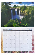 2026 Wall Calendar featuring Rainbow Falls, Big Island, with lush green foliage and waterfall photograph above monthly grid