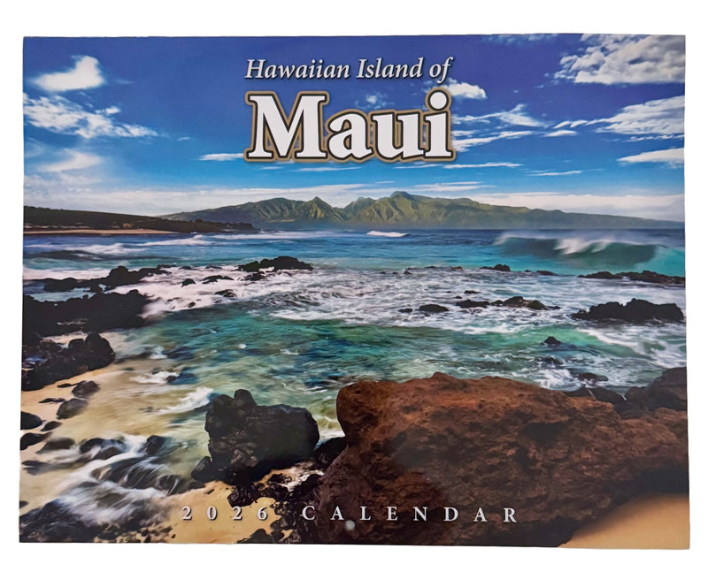 Hawaiian Island of Maui 2026 Calendar cover with scenic Maui coastline and waves

