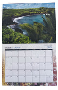 March 2026 calendar page from Hawaiian Island of Maui 2026 Calendar featuring Waiʻānapanapa coastline with Black Sand Beach, lush green foliage, and ocean

