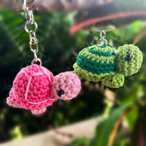 Handmade Crochet Turtle Keychain – Honu Sea Turtle Bag Charm, 3” – Pink or Green