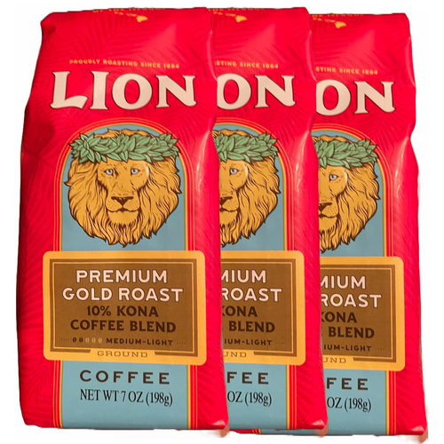 Lion Coffee Premium Gold Roast 10% Kona Blend Set (3 bolsas)