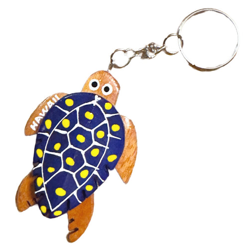 Hand-Painted Happy Hawaii Honu Turtle Wood Keychain – Multiple Colors Available