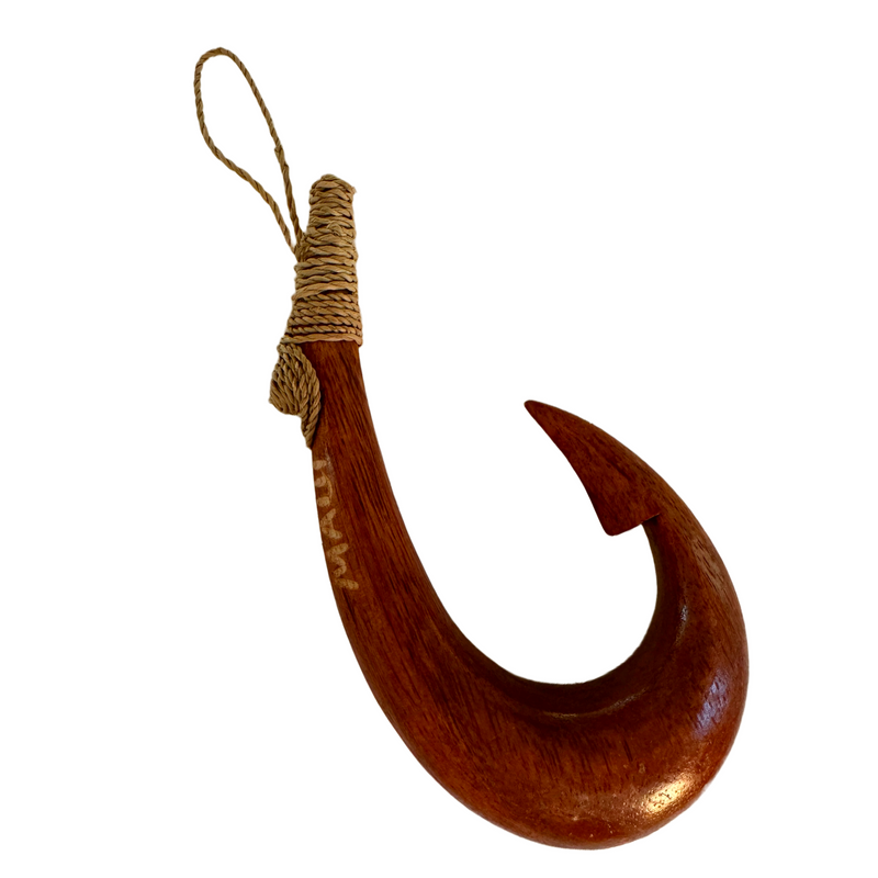 da Hawaiian Store Hand-Carved Engraved Polynesian Wood Makau Fish Hook (3 Sizes)