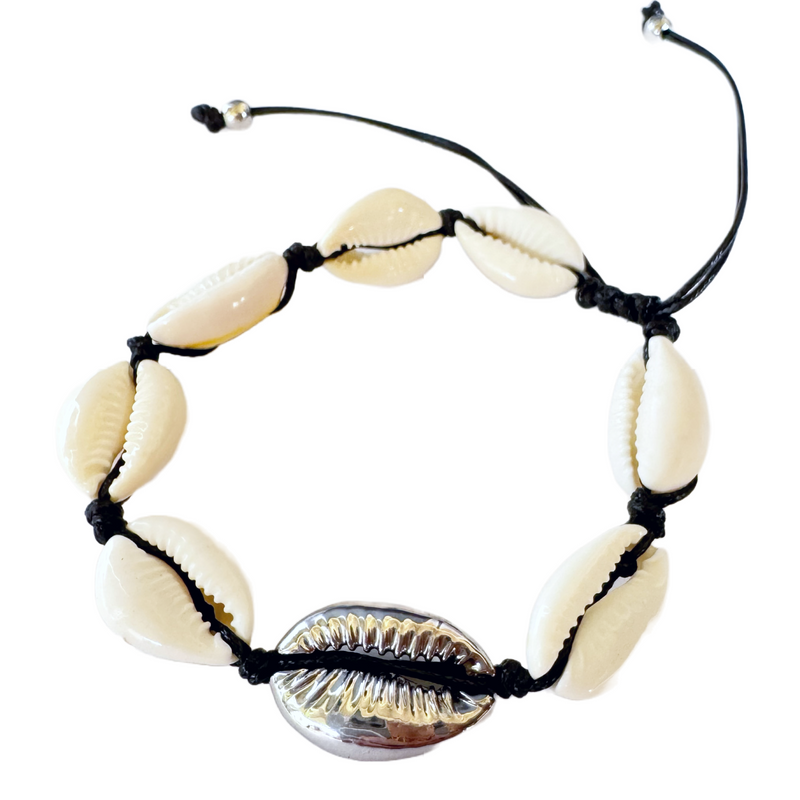 da Hawaiian Store Cowrie Shell Bracelet Anklet Black Cord (Choose Size)