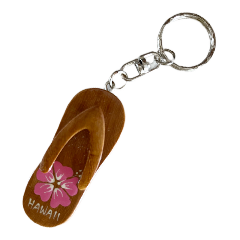 da Hawaiian Store Wood Slipper Sandal Keychain with Handpainted Flower (Choose Color)