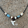 Adjustable Length Beaded Shark Tooth Surfer Choker Necklace on Cord