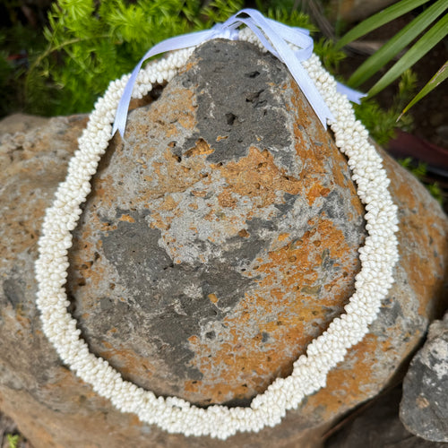 Flat Braided Mongo Shell Lei in Solid White Colors