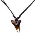 Adjustable Faux Fossil Shark Tooth Necklace – 2" Wood Bead Megalodon Pendant