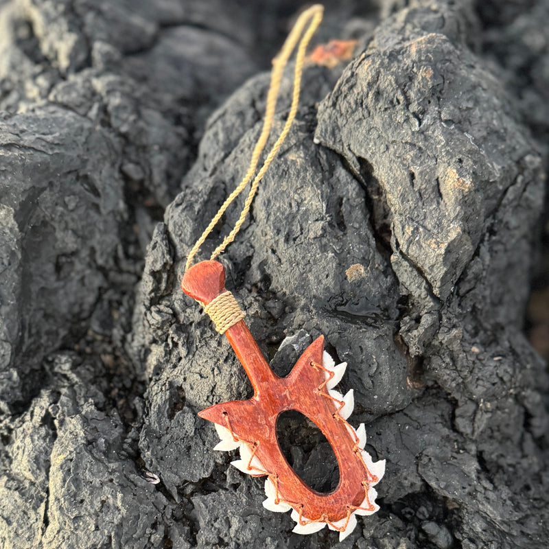 Hawaiian Store Hand-Carved Mini Replica Lei o Mano, Pahoa (Knife) or Makau (Fish Hook) Shark Tooth Polynesian Ornament 4"