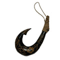 da Hawaiian Store Hand-Carved Polynesian Black Wood Engraved Makau Fish Hook with Flower Design