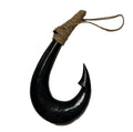 da Hawaiian Store Hand-Carved Polynesian Black Wood Engraved Makau Fish Hook with Flower Design