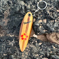 Handcrafted Wooden Surfboard Keychain with Hawaii & Hibiscus Design 4 Inch