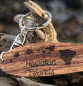 Handmade "Hawaiian Islands" etched Wood Surf Board Key Chain