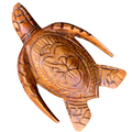 Hawaiian Store Hand-Carved Acacia Wood Turtle with Hibiscus Design