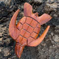Hawaiian Store Hand-Carved Acacia Wood Turtle with Hibiscus Design