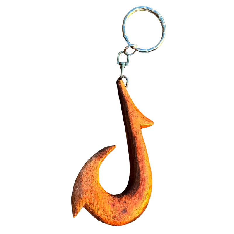 Hawaiian Store Hand-Carved Polynesian Carved Fish Hook Key Chain (Choose)