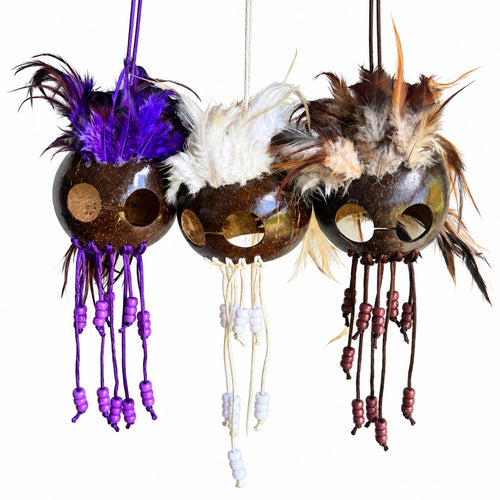 Purple, white and brown makini masks