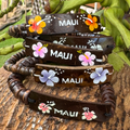 Hawaiian Store Coconut Hand Painted Flower Stretch Bracelet (Choose your design)