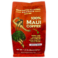 Red bag of Maui Coffee Roasters 100% Maui Coffee with a hula dancer graphic on a white background