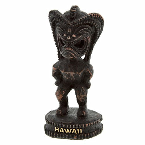 3-inch Lucky Hawaiian Tiki statue made from resin with a hapa wood finish, ideal for tiki bars, island-themed decor, and good luck charms.