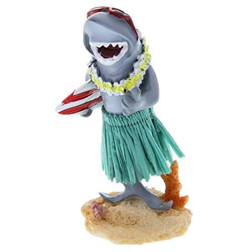 Solar-powered hula shark dashboard doll, 4 inches tall, hand-painted polyresin, dancing with sunlight, perfect Hawaiian-themed car decoration or novelty gift.