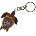 da Hawaiian Store Wood Honu Turtle Keychain with Handpainted Flower (Choose)