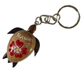 da Hawaiian Store Wood Honu Turtle Keychain with Handpainted Flower (Choose)