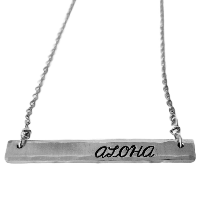 Hand Stamped Hawaiian Aluminum and Stainless Bar Necklace (Choose from three designs)