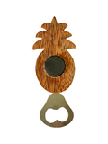 Maui Pineapple Wooden Bottle Opener with Plumeria Design and Magnet