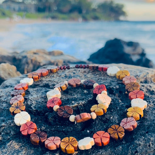 Stretch Wood Plumeria Bracelet Necklace Wailea